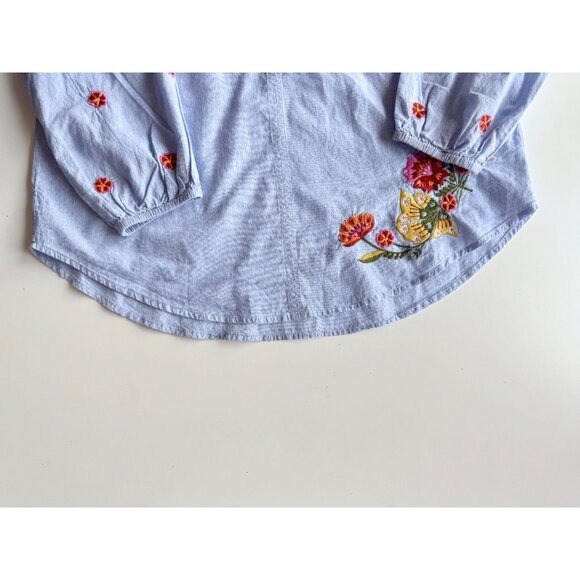 VELVET GRAHAM & SPENCER Arabelle Chambray Embroidered Peasant Blouse, Size M - Picture 10 of 16